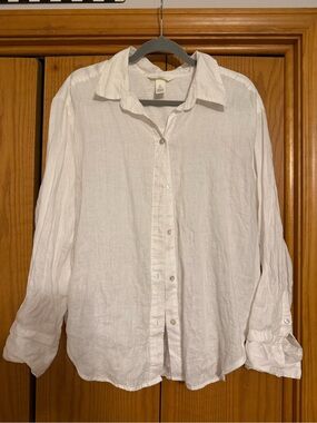 H&M White Linen Casual Button-Down Shirt